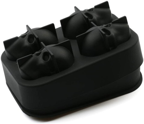 3D Skull Silicone Ice Cube Mold Tray, 4 Cute Ice Skull Cube Maker Round Reusable and Easy Release for Whiskey and Cocktails, Black