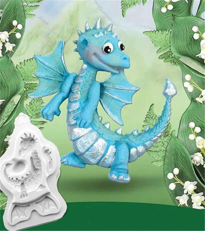 2 Pack Dragon Epoxy Resin Silicone Molds, Cake Chocolate Mold Dinosaur Fondant Mold for Polymer Clay, Concrete, Cement, Cake Decoration