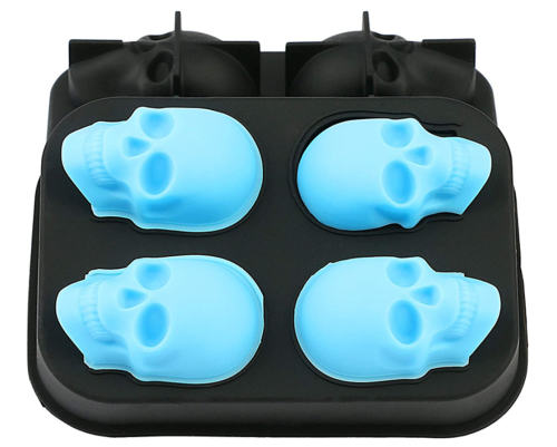 3D Skull Silicone Ice Cube Mold Tray, 4 Cute Ice Skull Cube Maker Round Reusable and Easy Release for Whiskey and Cocktails, Black