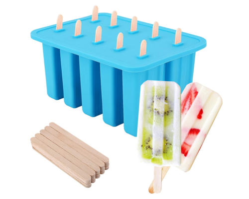 Ice Pop Maker, [Cavity of 10] Food Grade Silicone Frozen Ice Popsicle Makers with 50 Sticks, Kitchen Tools, Blue