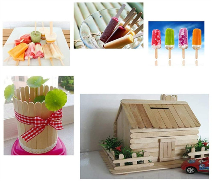 200 PCS Craft Sticks Popsicle Ice Pop Ice Cream Sticks Wooden 4-1/2  Length Treat Sticks Great for DIY Craft Creative Designs