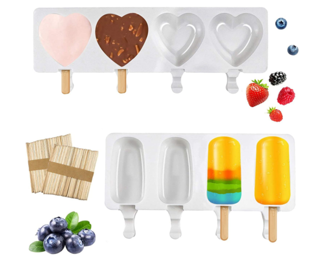 2 Pack Popsicle Molds, Large Ice Pop Molds Silicone 4 Cavities with 50 Wooden Sticks Homemade Popsicle Maker Ice Cream Reusable Soft Silicone Cake Mold Homemade Popsicle Mold for DIY Popsicle