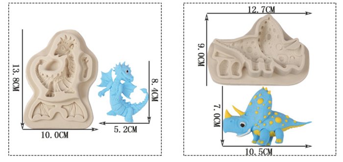 2 Pack Dragon Epoxy Resin Silicone Molds, Cake Chocolate Mold Dinosaur Fondant Mold for Polymer Clay, Concrete, Cement, Cake Decoration