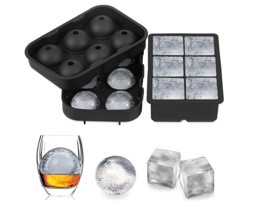 Ice Cube Trays - Large Whiskey Ice Ball, Round Silicone Ice Cube Trays with Lids, Reusable Ice Cube Molds BPA-Free (Set of 2)