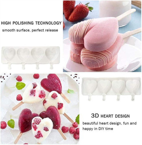 2 Pack Popsicle Molds, Large Ice Pop Molds Silicone 4 Cavities with 50 Wooden Sticks Homemade Popsicle Maker Ice Cream Reusable Soft Silicone Cake Mold Homemade Popsicle Mold for DIY Popsicle