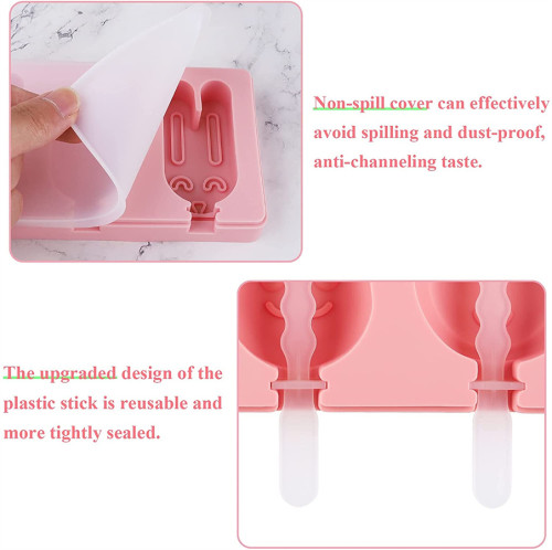 Silicone Cake Popsicle Molds Set of 2 Reusable Food Grade with Lids and Sticks BPA Free 6 Cavities Ice Cream Molds Homemade Cartoon Animal Shape for Kids Adults DIY Ice Popsicle Dessert