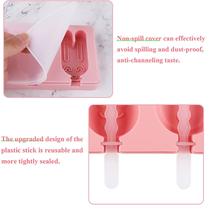 Silicone Cake Popsicle Molds Set of 2 Reusable Food Grade with Lids and Sticks BPA Free 6 Cavities Ice Cream Molds Homemade Cartoon Animal Shape for Kids Adults DIY Ice Popsicle Dessert
