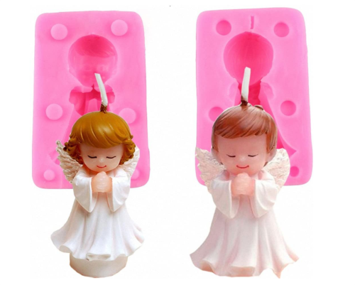 Boy and Girl Angel Silicone Mold Set for Fondant, Candle, Wax, Crayon, Polymer Clay, Plaster of Paris, Soap, Cake Topper Decoration, Bath Bomb, Lotion bar, Baby Shower Birthday Gifts Making Tools