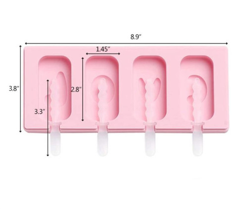 Popsicle Silicone Molds with Lid, Ice Cream Bar Mold For Children, 4 Cavities Silicone Ice Pop Reusable Mold with 20 Sticks