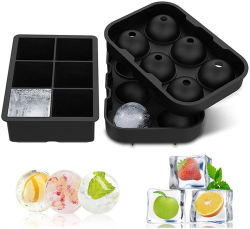 Ice Cube Trays - Large Whiskey Ice Ball, Round Silicone Ice Cube Trays with Lids, Reusable Ice Cube Molds BPA-Free (Set of 2)