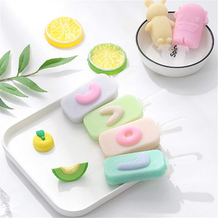 Popsicle Silicone Molds with Lid, Ice Cream Bar Mold For Children, 4 Cavities Silicone Ice Pop Reusable Mold with 20 Sticks