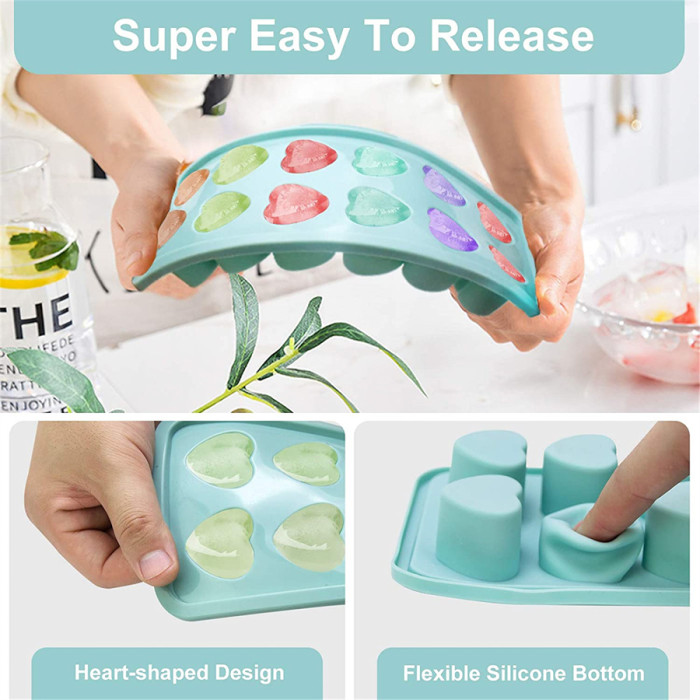 Ice Cube Trays Heart Shaped, 2 Pack 12-Cavity BPA Free Silicone Ice Cube Molds, Reusable and Easy-release Ice Trays for Freezer, Cocktails, Whiskey, Food, Chocolate(Green and Orange)