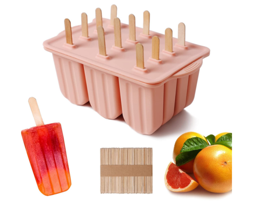 Popsicle Molds, Silicone Popsicle Molds, popsicle mold 12 Pieces 50 Popsicle Sticks  (pink)