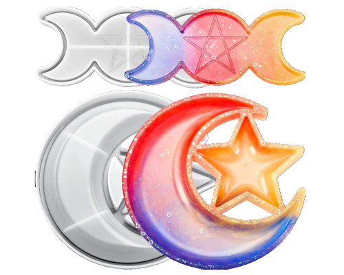2 Pieces Star Moon Tray Resin Mold and Moon Phase Tray Silicone Mould Set Star Moon Shape Storage Box Mold Candle Holder Star Silicone Mold Jewelry Container Casting Mold for DIY Crafts Home Decor