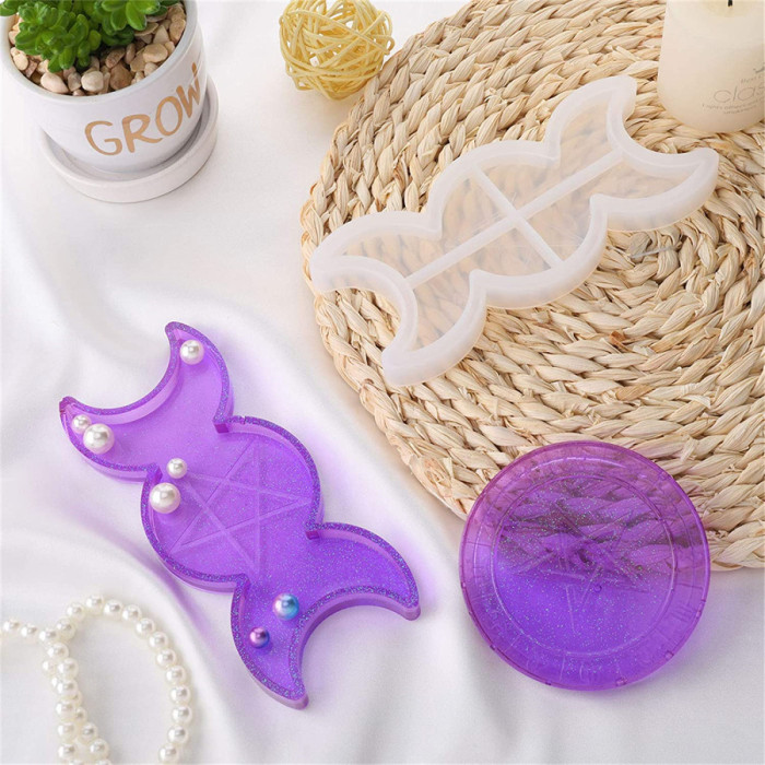 2 Pieces Star Moon Tray Resin Mold and Moon Phase Tray Silicone Mould Set Star Moon Shape Storage Box Mold Candle Holder Star Silicone Mold Jewelry Container Casting Mold for DIY Crafts Home Decor