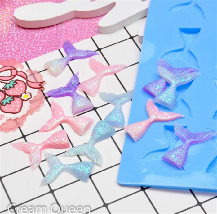 16 Cavity Mermaid Tail Silicone Mold for Fondant, Cake Decoration, Chocolate, Soap, Candy, Jello, Cupcake Topper, Gumpaste, Clay, Ice