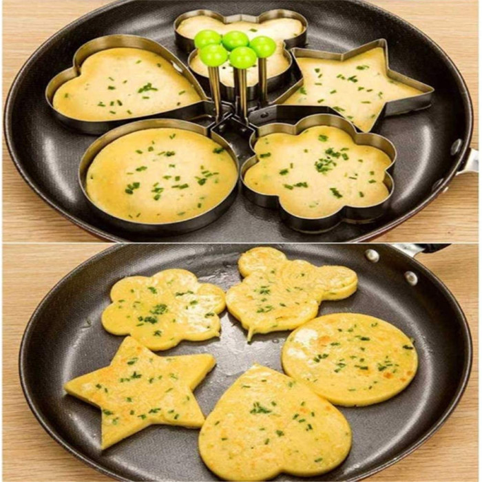 Fried Egg Mold Ring Set of 5 - Stainless Steel Non-Stick Egg Shaper Ring Egg Ring Pancake Mold Non-Stick Kitchen Cooking Tools