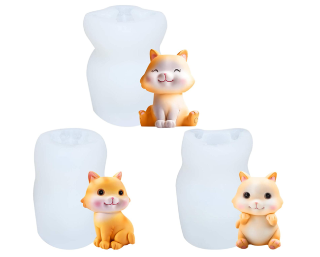 3 PCS 3D Cat Mold Candle Mold Resin Cat Mold Handmade Soap Ornament Mold Silicone Molds Candle Making Supplies Cake Mold Fondant Cake Decorating Tools