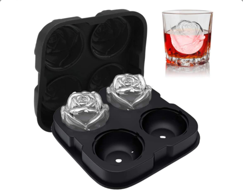 Rose Ice Cube Trays, 4 Cavity Silicone Rose Ice Ball Maker, Easy Release Large Ice Cube Form for Chilling Cocktails, Whiskey, Bourbon & Homemade Juice