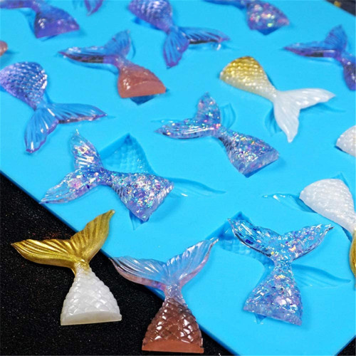 16 Cavity Mermaid Tail Silicone Mold for Fondant, Cake Decoration, Chocolate, Soap, Candy, Jello, Cupcake Topper, Gumpaste, Clay, Ice