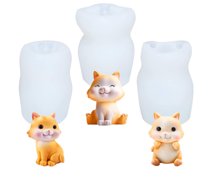 3 PCS 3D Cat Mold Candle Mold Resin Cat Mold Handmade Soap Ornament Mold Silicone Molds Candle Making Supplies Cake Mold Fondant Cake Decorating Tools
