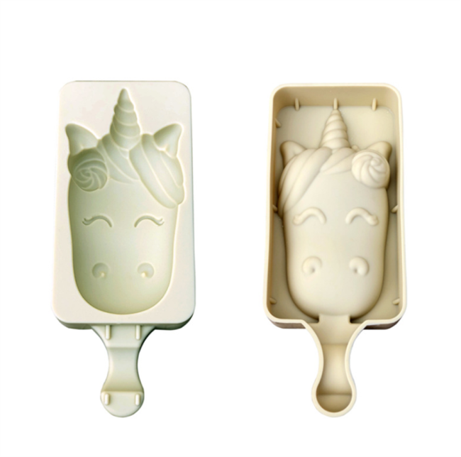 Ice Cream Mold, Unicorn DIY Cartoon Animal Shape Popsicle Mold, Silicone Ice Pop Molds with 20 Wooden Sticks for Kids(Random color)