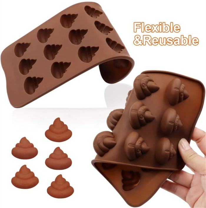 2Pcs Poop Silicone Molds, Silicone Funny Poop Molds for Chocolate, Cake, Candy, Pudding, Fondant, Poop Emotion Baking Mold, Soap Molds for Soap Making, 15 Cavities