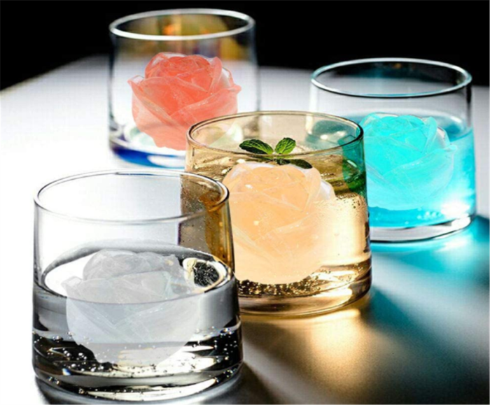 Rose Ice Cube Trays, 4 Cavity Silicone Rose Ice Ball Maker, Easy Release Large Ice Cube Form for Chilling Cocktails, Whiskey, Bourbon & Homemade Juice