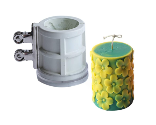 3D Candle Molds for Candle Making DIY, Silicone Cylindrical Embossed Candle Mould, Homemade Soap, Molds Scented Candle Flowers