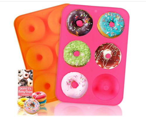 Silicone Donut Mold - Non-Stick Silicone Doughnut Pan Set, Just Pop Out! Heat Resistant, Make Perfect Donut Cake Biscuit Bagels, BPA FREE and Dishwasher Safe, Set of 2
