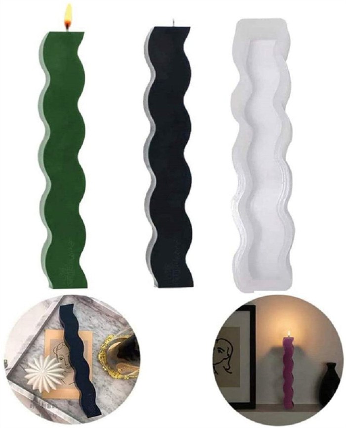 3D Pillar Candle Mold, Stand Long Wave Silicone Molds, Durable Resin Casting Epoxy Mold for Candles Soap Wax Making Handmade DIY Gifts