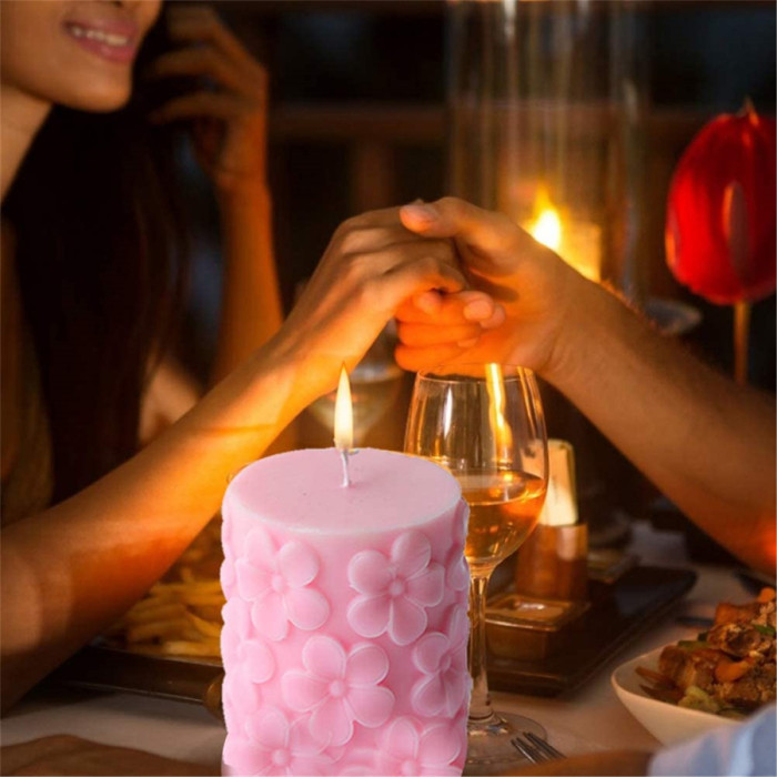 3D Candle Molds for Candle Making DIY, Silicone Cylindrical Embossed Candle Mould, Homemade Soap, Molds Scented Candle Flowers