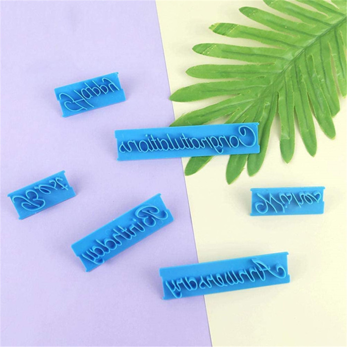 Cookie Fondant Stamper Biscuit Stamp Stamper Impression Cutter Cupcake Decorating Sugarcraft Cake Decoration Topper Happy Birthday Anniversary Best Wishes Letters Mold Fondant Letter Cutters 6PCS Set