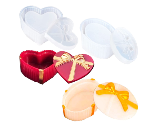 Storage Box Resin Molds,Stripe Silicone Epoxy Resin Bow-Knot Jewelry Box Making Mold(Heart, Oval),DIY Box Epoxy Molds for Resin Crafts