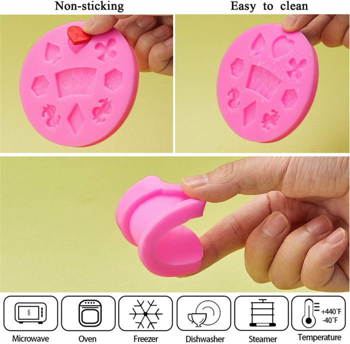 2 Pieces Poker Silicone Molds 3D Sugar Chocolate Fondant Molds Playing Cards Design Non-stick Candy Mold for Cake Decorating Baking Mold