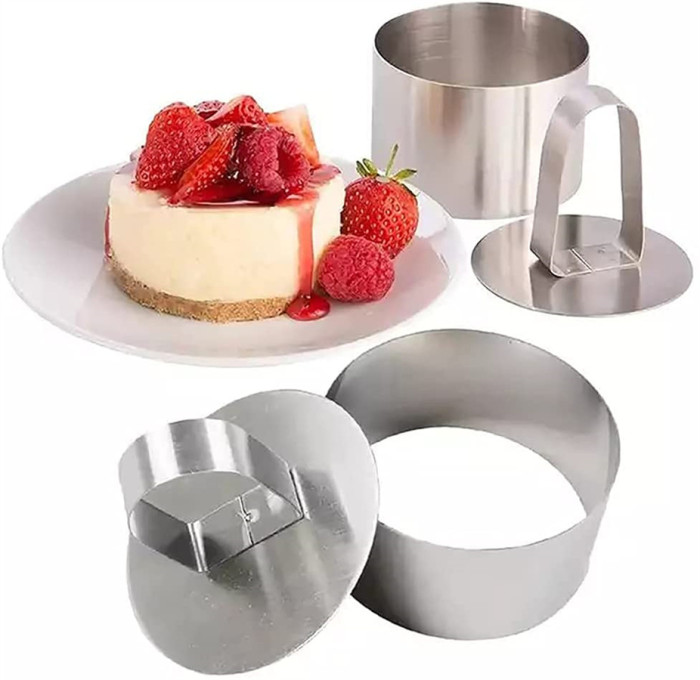 5 Pack Stainless Steel Cake Rings,Mousse and Pastry Mini Baking Cake Ring Mold with Pusher,Cookie Cutters Set for Baking,Small Cake Ring Set for Kids Girls ,Salad Dessert Mold and Cake Decorating Tool (Round,Heart,Plum Blossom,Square,Triangle)