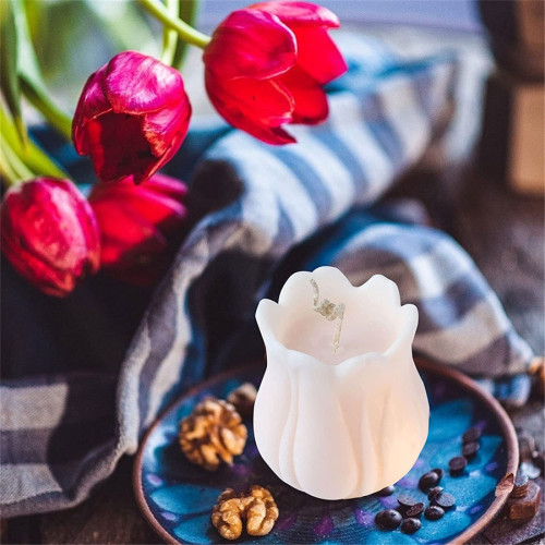 Silicone Candle Mold, 3D Handmade Soap Mould,Tulip Flower Shape Mold,Fondant Chocolate Baking Molds ,Polymer Clay Casting Mold for Candle Making Home Decoration