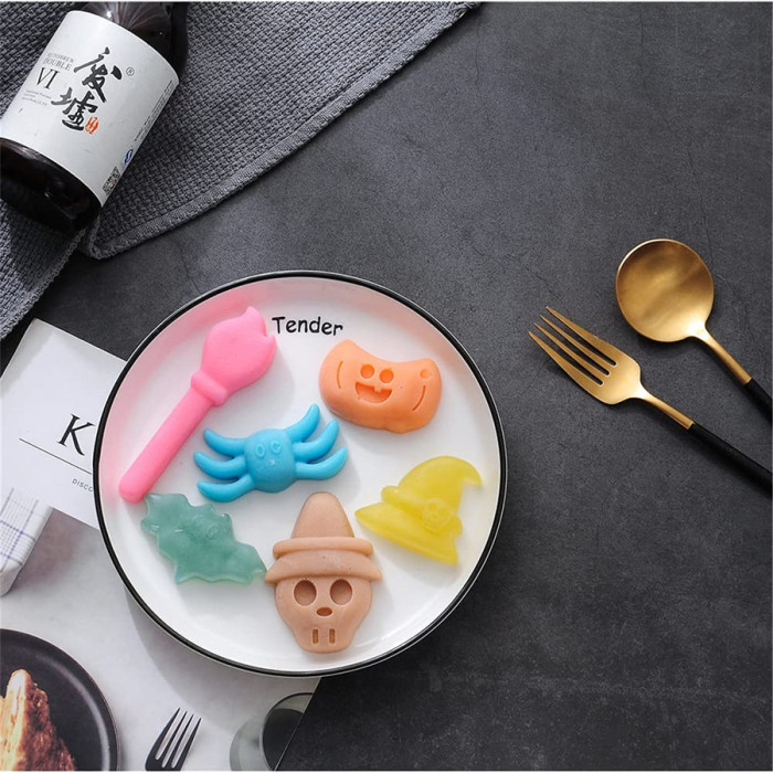 2 Pack Halloween Silicone Cake Mold Pumpkin Bat Skull Witch Hat and Broom Shape Silicone Mold for Chocolate Candy Gummy Crayon Melt Biscuits Soap Molds Silicone Making Kit for Kids (Random color)