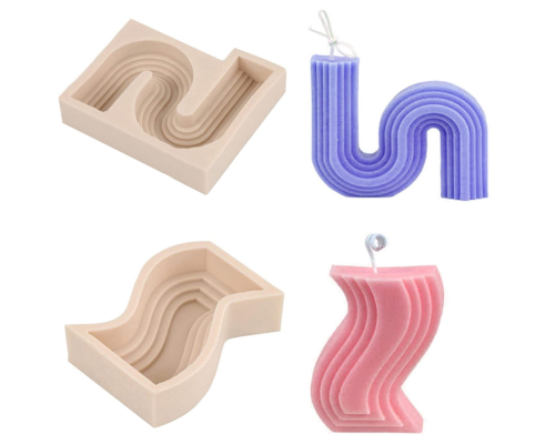 2 Pieces Geometric Shape Silicone Mold, 3D Abstract Architectural Candle Mold, Geometric Line Wave Soap Mould, Simple Lines Shape Resin Wax Moulds for Clay Making Handicrafts Home Decoration