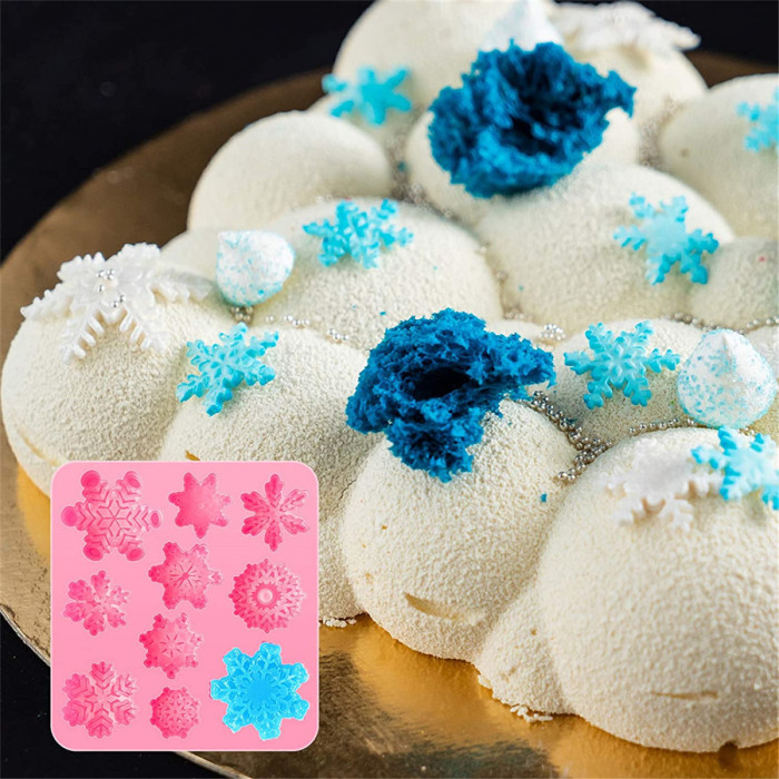 2 Pieces 3D Snowflake Fondant Mold Christmas Snowflake Silicone Mold for Cake Cupcake Decoration Polymer Clay Crafting Projects