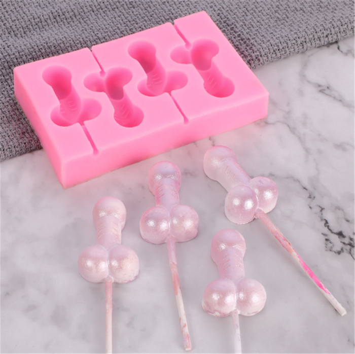 Silicone Lollipop Molds, 4-Capacity penis mold Sucker Molds,Chocolate Hard Candy Molds, Ice Molds, Great for Lollipop, Sucker, Chocolate, Cake pop