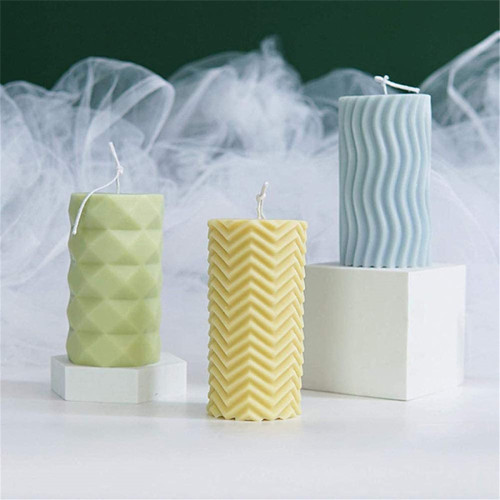 Silicone Mold 3D Cylinder Shape Candle Molds with Texture for DIY Gift Scented Candle Craft Making Wax Decoration