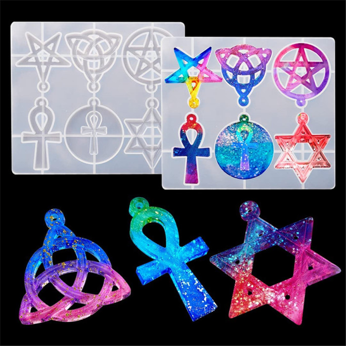 1PCS Silicone Resin Molds, Pentagram, Star, Celtic Knot, Cross,Epoxy Casting Resin Molds for Jewelry Making, Crafts DIY, Pendant, Key Chain, Ornament, Home Decoration