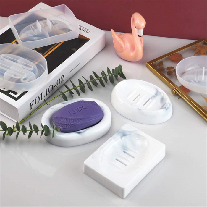 3 Pcs Resin Soap Dish Molds with Drain,Rectangle Silicone Soap Dish Tray Mold Oval Epoxy Resin Jewelry Tray Molds for DIY Resin Soap Dish