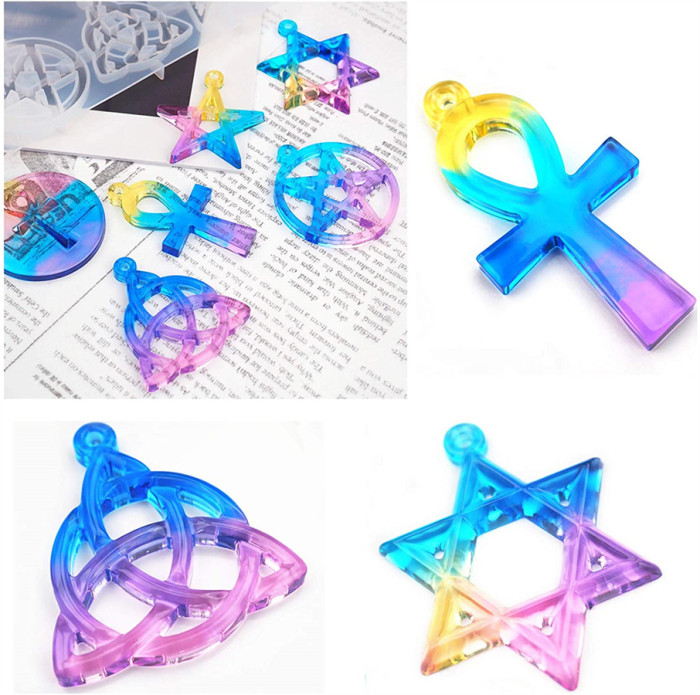 1PCS Silicone Resin Molds, Pentagram, Star, Celtic Knot, Cross,Epoxy Casting Resin Molds for Jewelry Making, Crafts DIY, Pendant, Key Chain, Ornament, Home Decoration