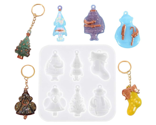 Epoxy Mold for Making Christmas Ornament DIY Pendant Jewelry Silicone Mold Resin Casting Mold for Keychain Angel Snowman Xmas Tree Sock Christmas Decoration