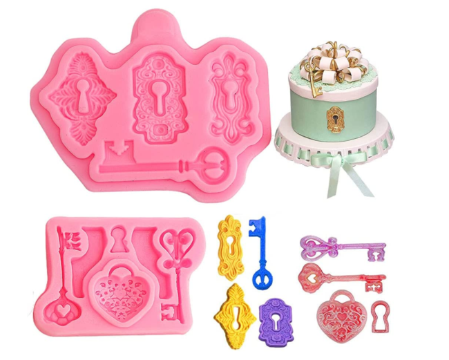 2Pcs Vintage Lock and Key Silicone Molds for DIY Cake Fondant Biscuit Cookies Soap Sugar Pudding Chocolate Hard Candies Dessert Candle Decor