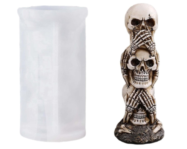 Skull Resin Casting Mold 3D Skull Shape Silicone Candle Molds Columnar Aromatherapy Beeswax Soap Mould Three-Layer Skull Pillar Mold Chocolate Candy Cake Decor Home Halloween Party Supplies