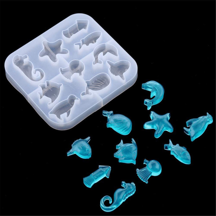 Sea Animals Resin Molds Starfish Whale Shark Dolphin Sea Horse Penguin Jewelry Casting Trays for Earrings Gems Pendant Keychain Craft DIY Making