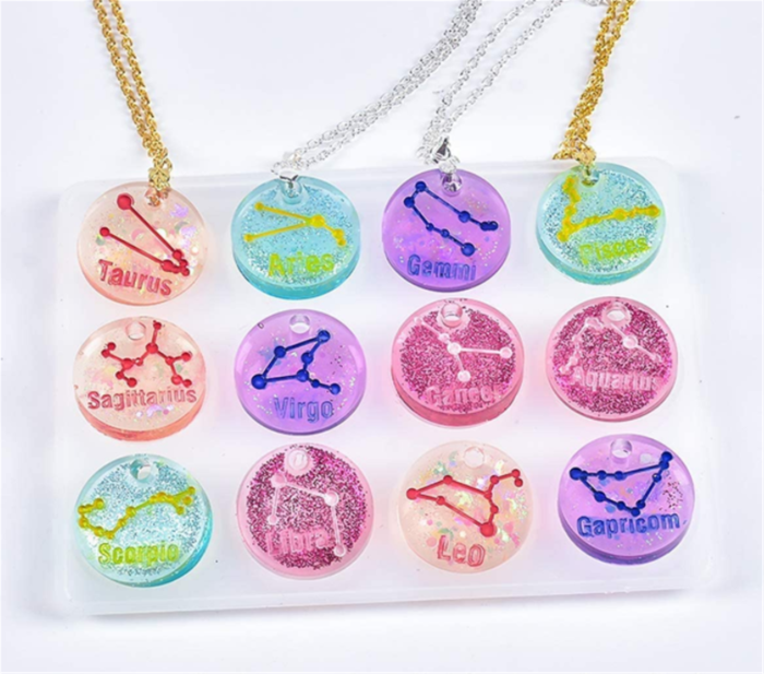 2PCS Round Twelve Constellations and Star Shape Zodiac molds,for DIY Jewelry Necklace Pendant,Keychain